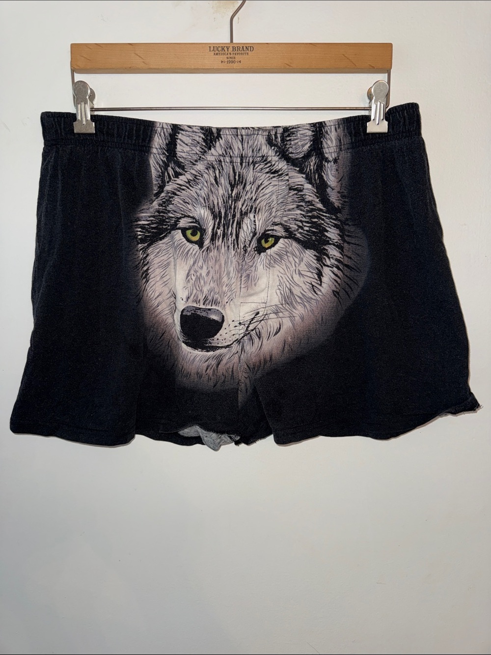 Vintage Andaloro Wolf Graphic Boxer Shorts Mens Large Black Cotton Sleepwear